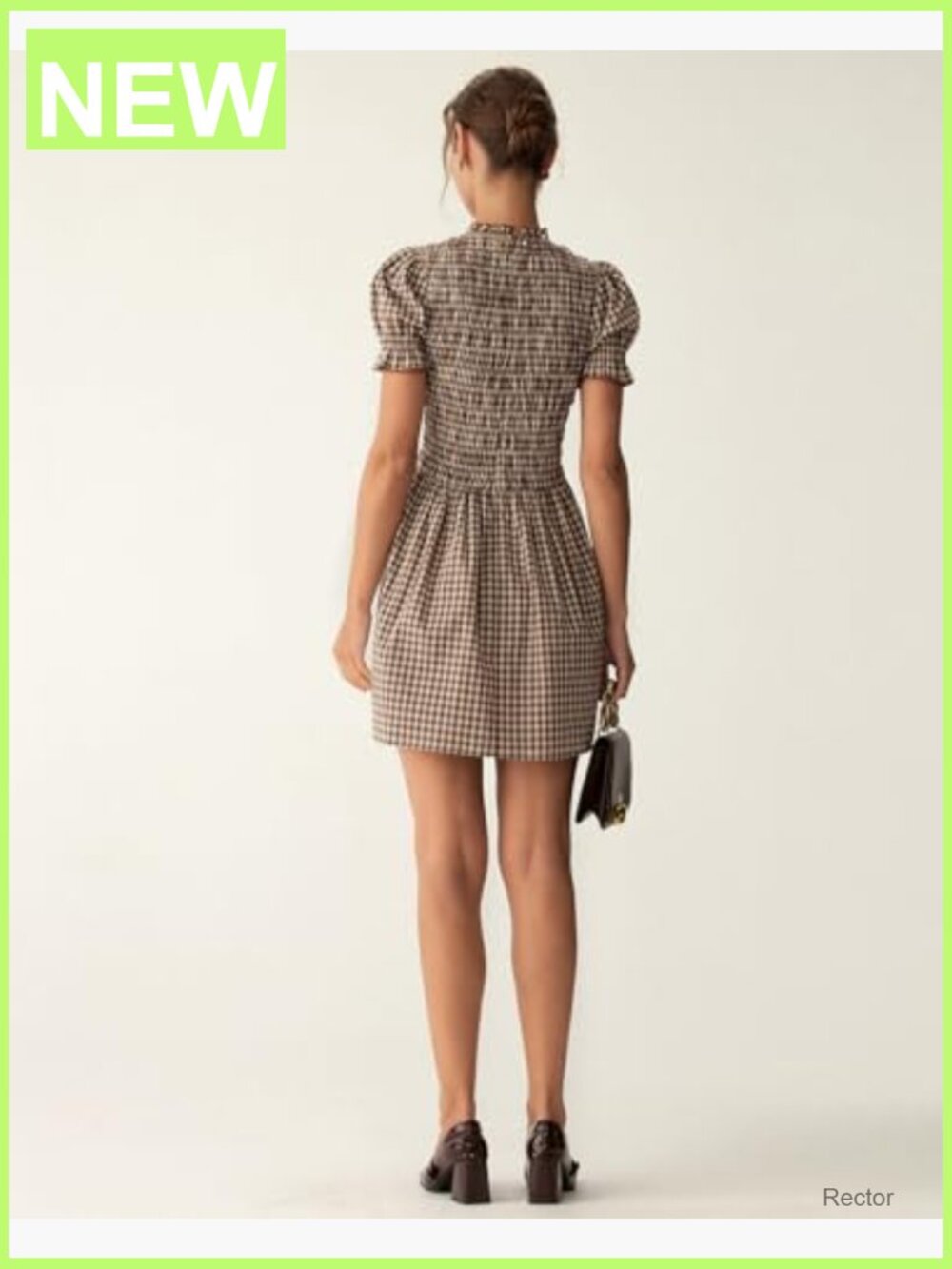 Smocked A-Line Midi Dress with Puff Short Sleeves Flowy Boho Beach Sundress - Picture 5 of 7